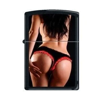 Zippo Lighter - View From Behind Black & Red Black Matte