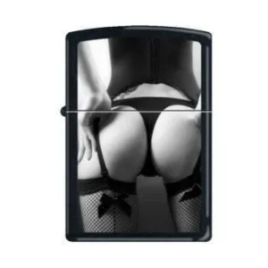 Zippo Lighter - View From Behind Black & White Black Matte